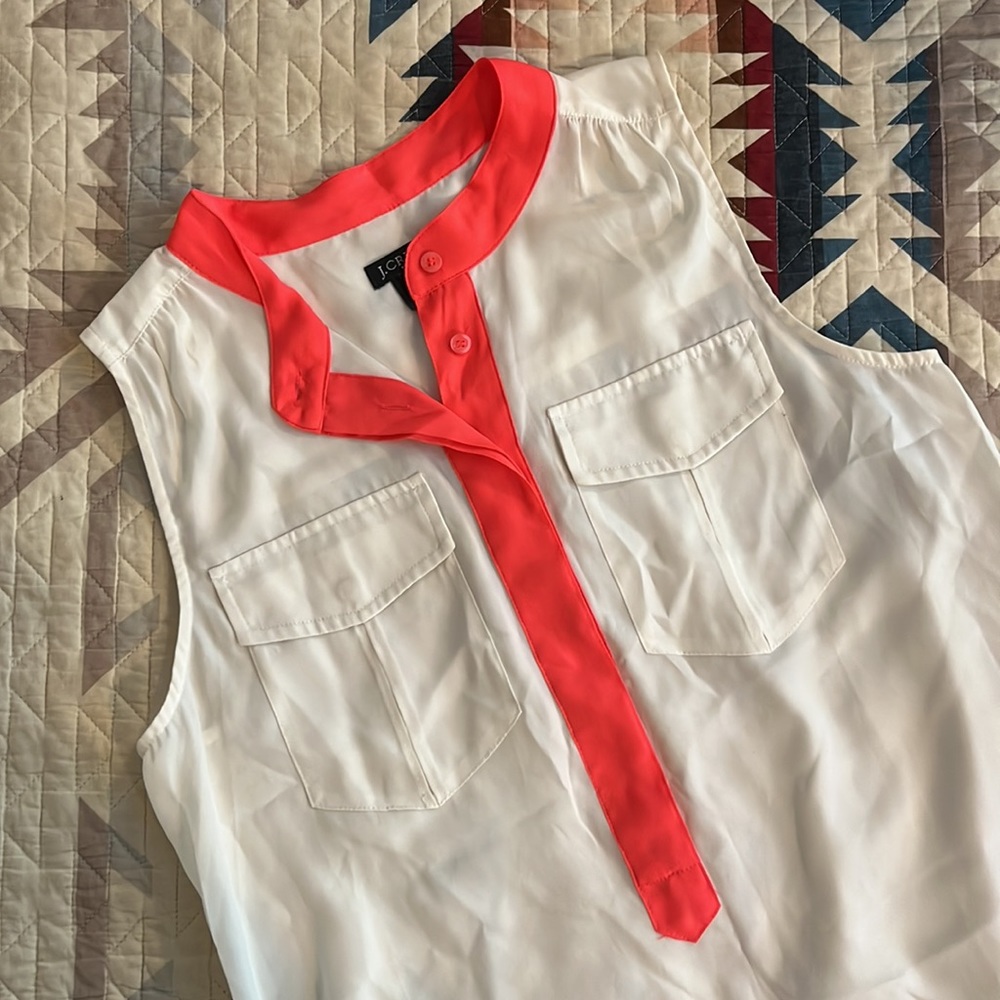J. Crew Sleeveless Buttondown - Neon Pink Accent
